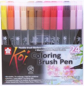 Zestaw 24 pisaków pędzelkowych Koi Coloring Brush Pen Sakura